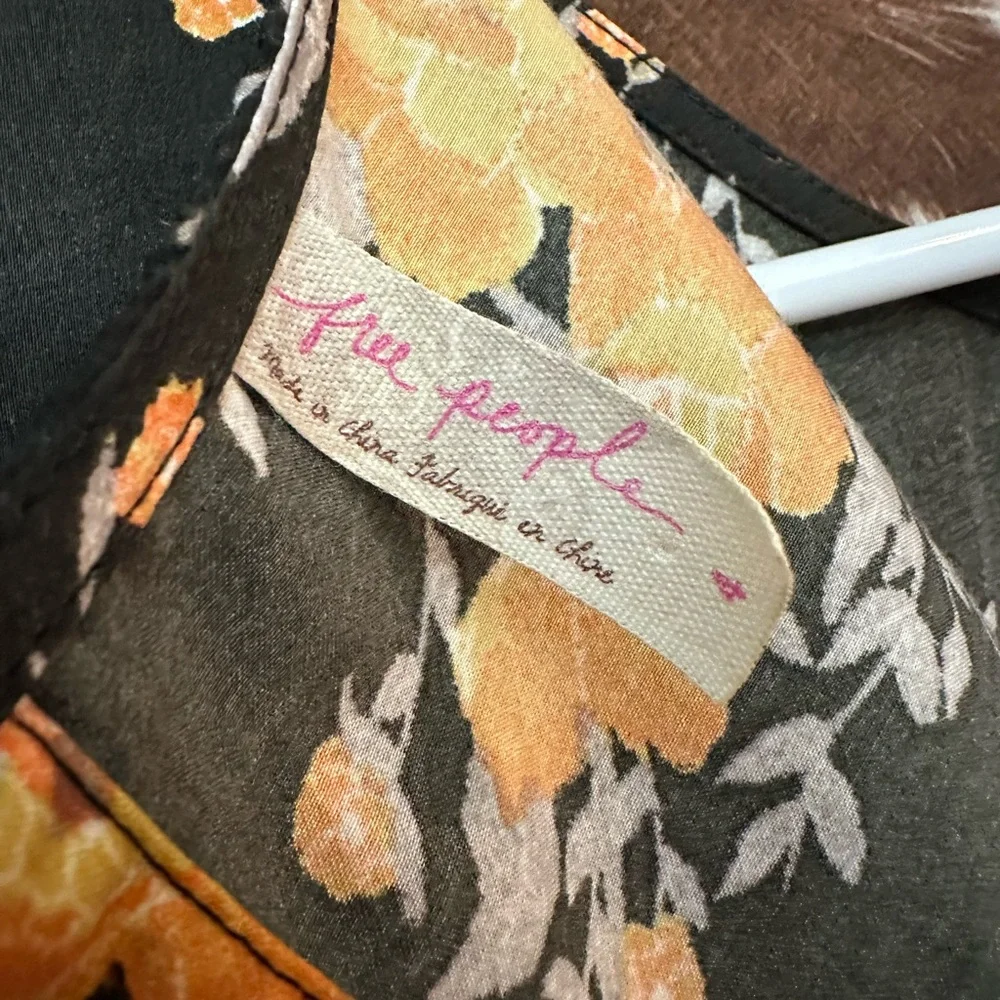 Free People- Parker Dress, black/orange/silver floral long size 4 - Picture 9 of 10